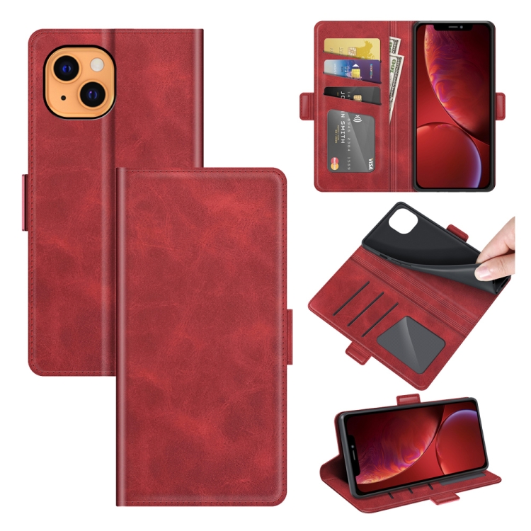 

Dual-side Magnetic Buckle Horizontal Flip Leather Case with Holder & Card Slots & Wallet for iPhone 13 mini(Red)