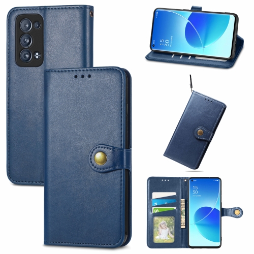 

For OPPO Reno6 Pro + Solid Color Leather Buckle Phone Case with Lanyard & Photo Frame & Card Slot & Wallet & Stand Function(Blue)