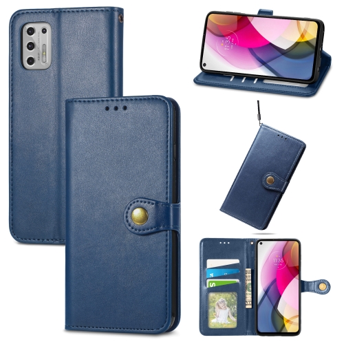 

For Motorola Moto G Stylus 2021 Solid Color Leather Buckle Phone Case with Lanyard & Photo Frame & Card Slot & Wallet & Stand Function(Blue)