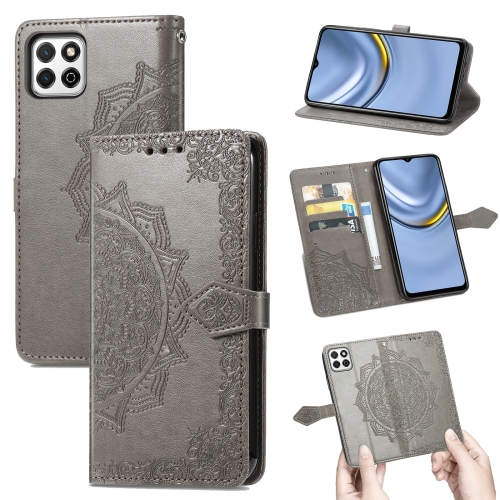 

For Huawei Enjoy 20 5G Mandala Flower Embossed Horizontal Flip Leather Case with Bracket / Card Slot / Wallet / Lanyard(Grey)