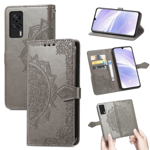 

For Vivo S9e Mandala Flower Embossed Horizontal Flip Leather Case with Bracket / Card Slot / Wallet / Lanyard(Grey)