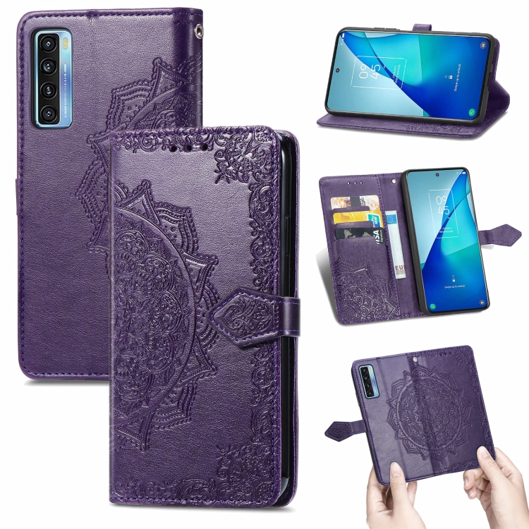 

For TCL 20S Mandala Flower Embossed Horizontal Flip Leather Case with Bracket / Card Slot / Wallet / Lanyard(Purple)