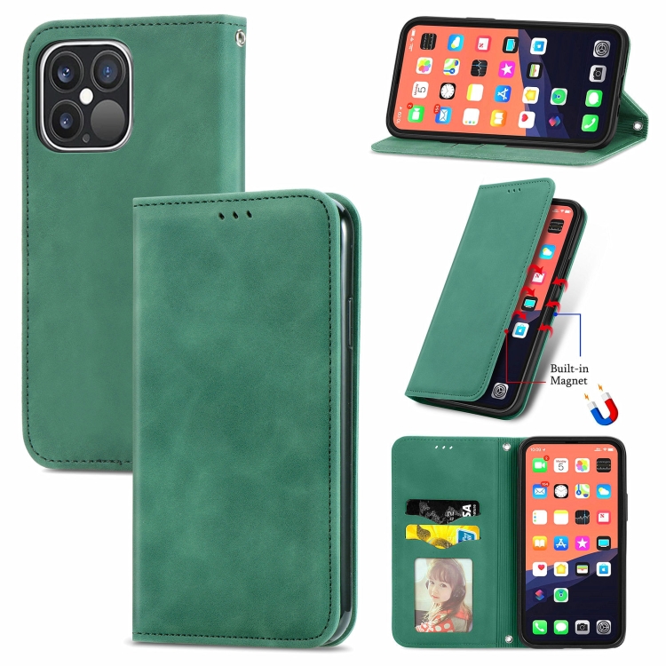 

For iPhone 13 Pro Max Retro Skin Feel Business Magnetic Horizontal Flip Leather Case With Holder & Card Slots & Wallet & Photo Frame(Green)