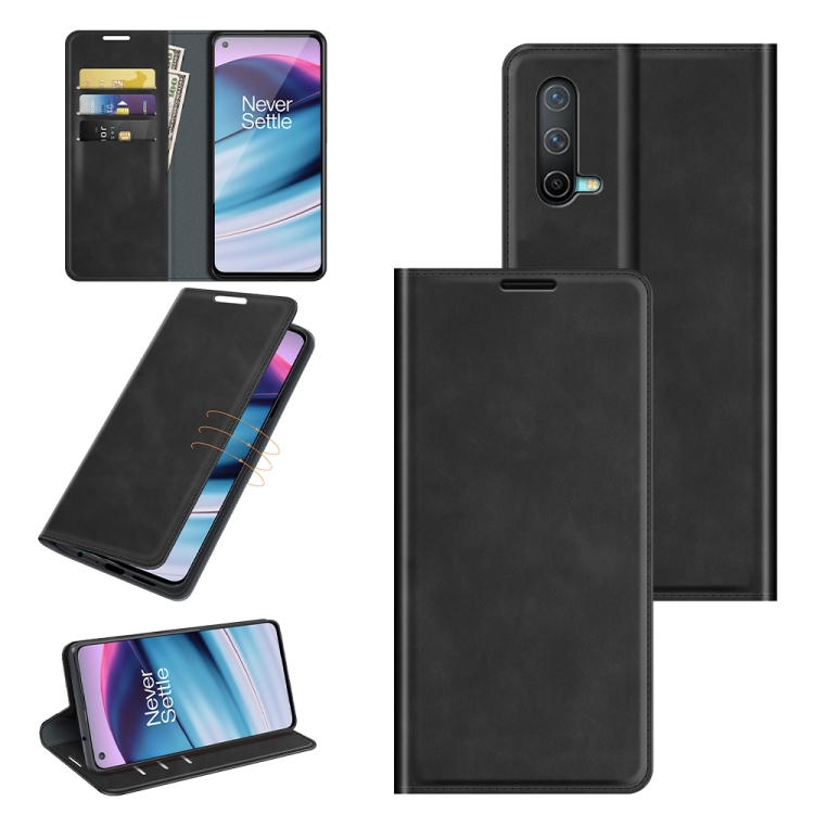 

For OnePlus Nord CE 5G Retro-skin Business Magnetic Suction Leather Case with Holder & Card Slots & Wallet(Black)