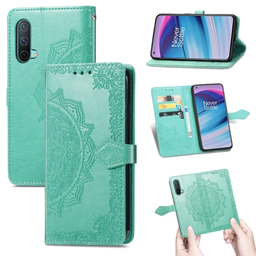 

For OnePlus Nord CE 5G Mandala Flower Embossed Horizontal Flip Leather Case with Holder & Three Card Slots & Wallet & Lanyard(Green)