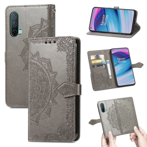 

For OnePlus Nord CE 5G Mandala Flower Embossed Horizontal Flip Leather Case with Holder & Three Card Slots & Wallet & Lanyard(Grey)