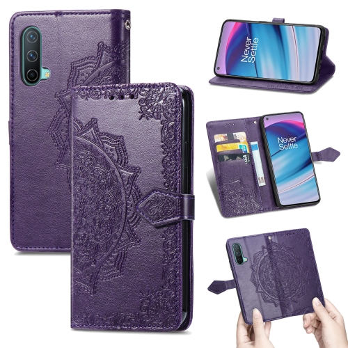

For OnePlus Nord CE 5G Mandala Flower Embossed Horizontal Flip Leather Case with Holder & Three Card Slots & Wallet & Lanyard(Purple)