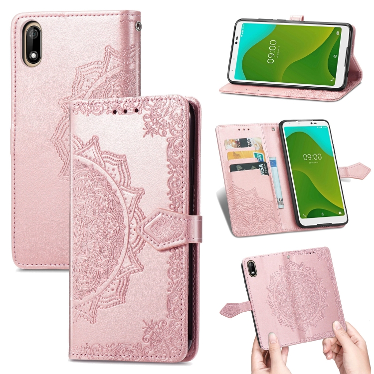 

For Wiko Jerry 4 Mandala Flower Embossed Horizontal Flip Leather Case with Holder & Three Card Slots & Wallet & Lanyard(Rose Gold)