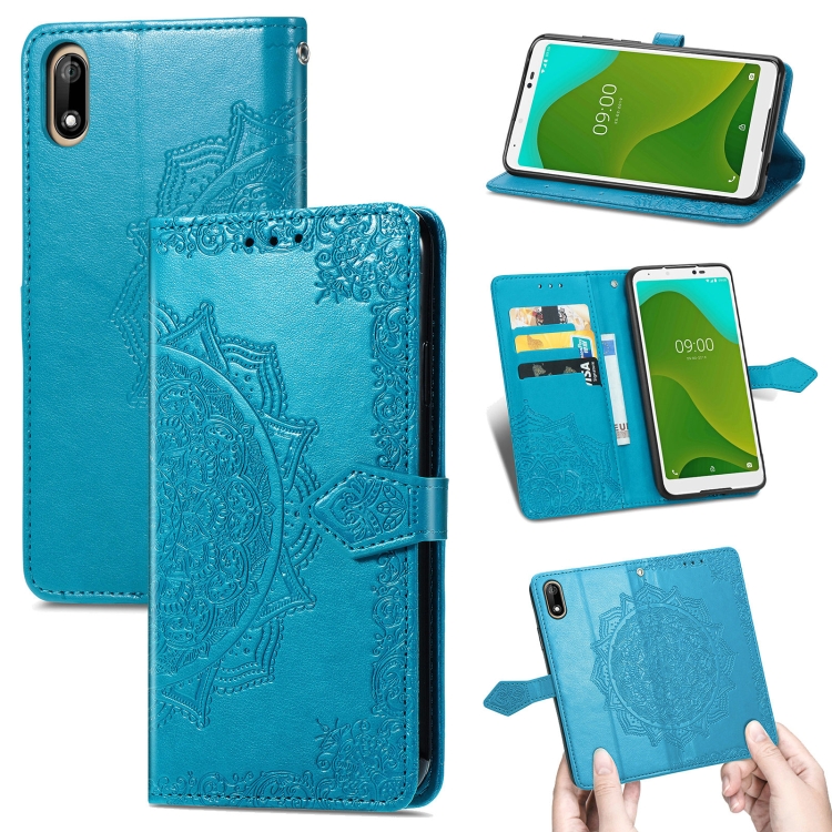 

For Wiko Jerry 4 Mandala Flower Embossed Horizontal Flip Leather Case with Holder & Three Card Slots & Wallet & Lanyard(Blue)