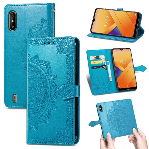 

For Wiko Y81 Mandala Flower Embossed Horizontal Flip Leather Case with Holder & Three Card Slots & Wallet & Lanyard(Blue)