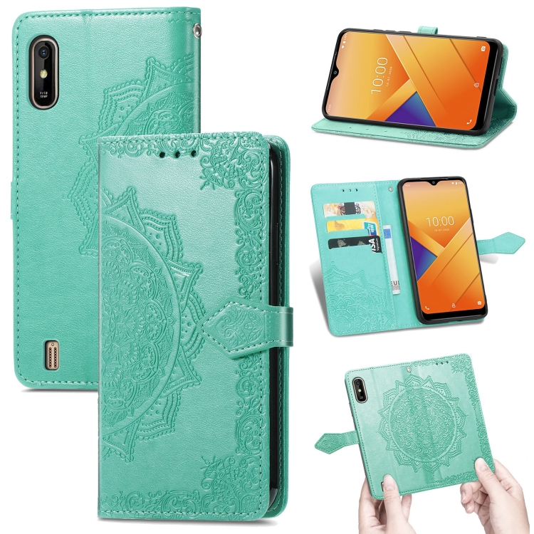 

For Wiko Y81 Mandala Flower Embossed Horizontal Flip Leather Case with Holder & Three Card Slots & Wallet & Lanyard(Green)