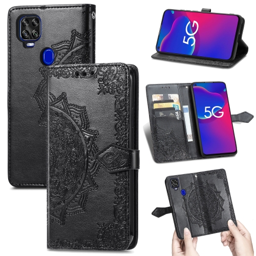 

For ZTE Axon 11 SE 5G Mandala Flower Embossed Horizontal Flip Leather Case with Holder & Three Card Slots & Wallet & Lanyard(Black)