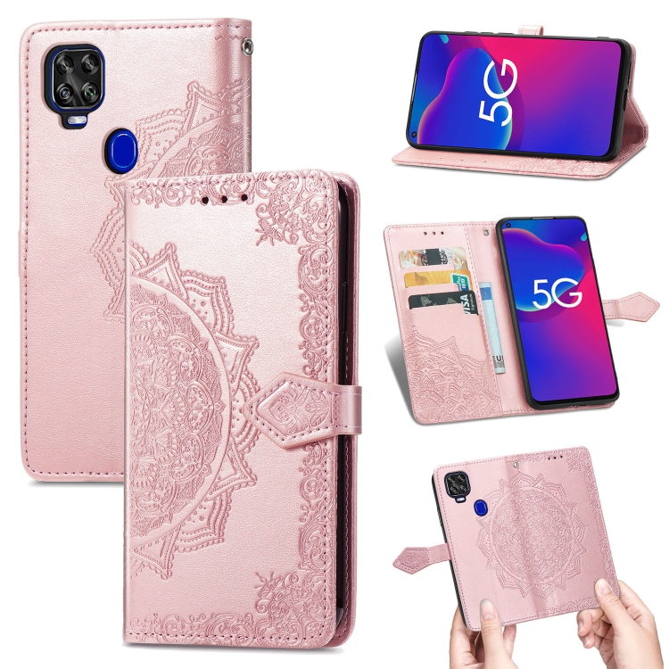 

For ZTE Axon 11 SE 5G Mandala Flower Embossed Horizontal Flip Leather Case with Holder & Three Card Slots & Wallet & Lanyard(Rose Gold)