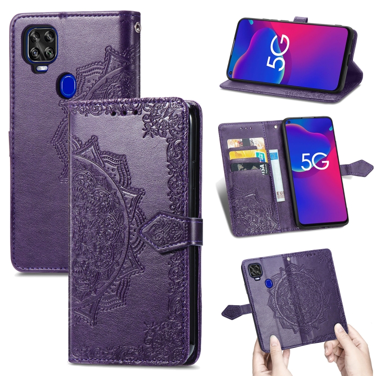 

For ZTE Axon 11 SE 5G Mandala Flower Embossed Horizontal Flip Leather Case with Holder & Three Card Slots & Wallet & Lanyard(Purple)