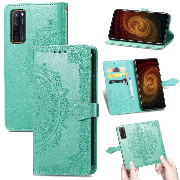 

For ZTE Axon 20 5G Mandala Flower Embossed Horizontal Flip Leather Case with Holder & Three Card Slots & Wallet & Lanyard(Green)