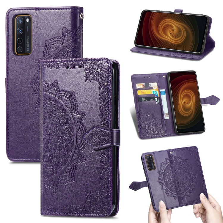 

For ZTE Axon 20 5G Mandala Flower Embossed Horizontal Flip Leather Case with Holder & Three Card Slots & Wallet & Lanyard(Purple)