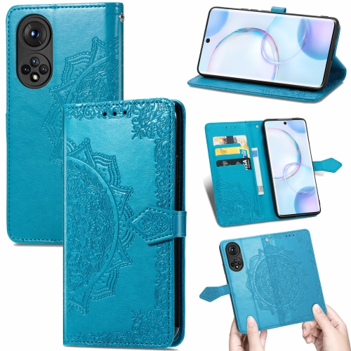 

For Honor 50 Mandala Flower Embossed Horizontal Flip Leather Case with Holder & Three Card Slots & Wallet & Lanyard(Blue)