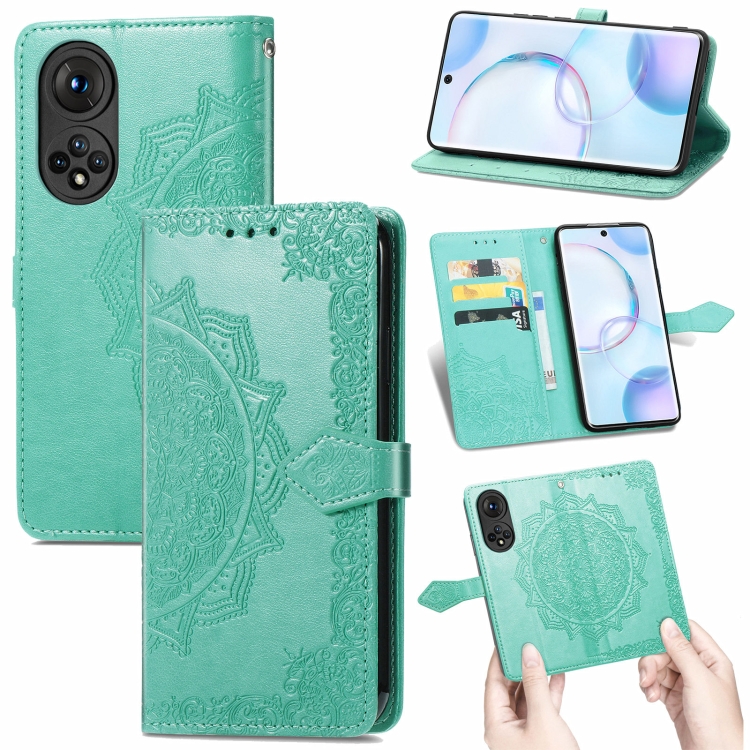 

For Honor 50 Mandala Flower Embossed Horizontal Flip Leather Case with Holder & Three Card Slots & Wallet & Lanyard(Green)