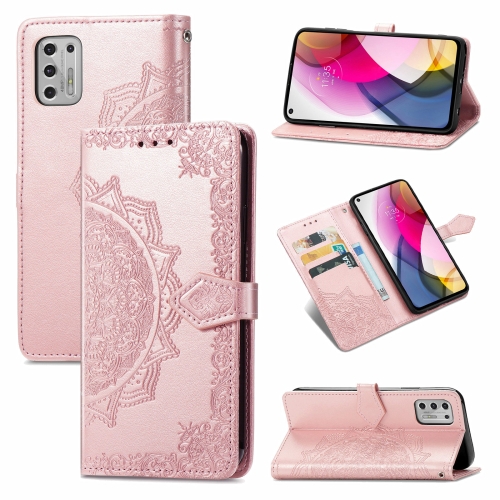 

For Motorola Moto G Stylus 2021 Mandala Flower Embossed Horizontal Flip Leather Case with Holder & Three Card Slots & Wallet & Lanyard(Rose Gold)