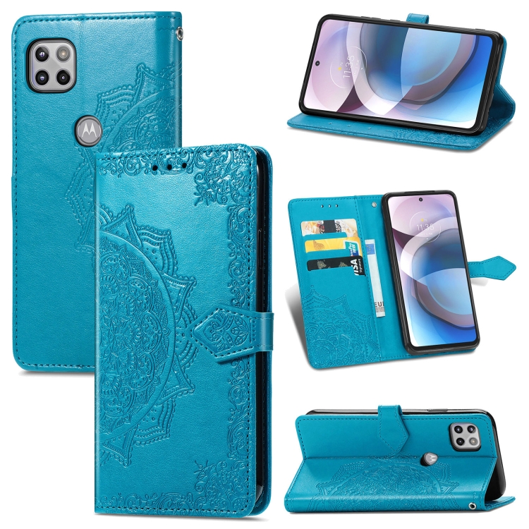 

For Motorola Moto One Ace Mandala Flower Embossed Horizontal Flip Leather Case with Holder & Three Card Slots & Wallet & Lanyard(Blue)