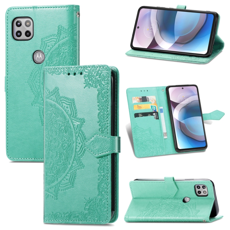 

For Motorola Moto One Ace Mandala Flower Embossed Horizontal Flip Leather Case with Holder & Three Card Slots & Wallet & Lanyard(Green)