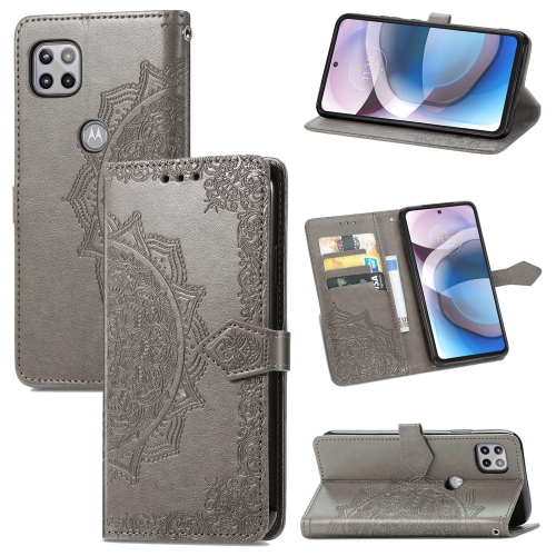 

For Motorola Moto One Ace Mandala Flower Embossed Horizontal Flip Leather Case with Holder & Three Card Slots & Wallet & Lanyard(Grey)