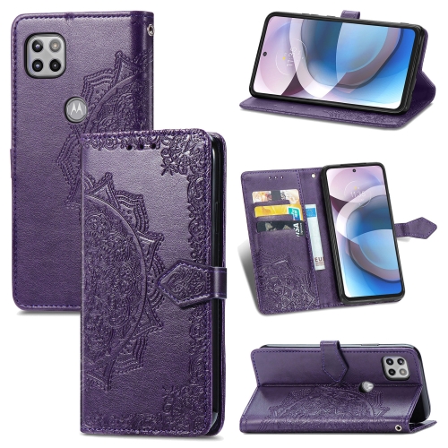 

For Motorola Moto One Ace Mandala Flower Embossed Horizontal Flip Leather Case with Holder & Three Card Slots & Wallet & Lanyard(Purple)