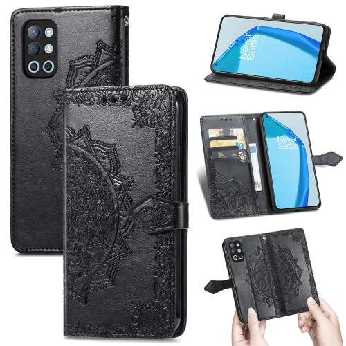 

For OnePlus 9R Mandala Flower Embossed Horizontal Flip Leather Case with Holder & Three Card Slots & Wallet & Lanyard(Black)