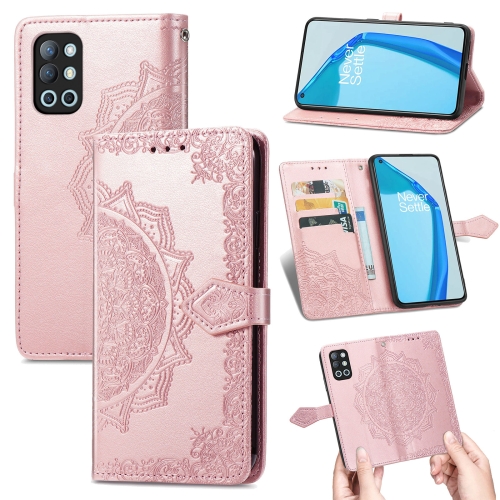 

For OnePlus 9R Mandala Flower Embossed Horizontal Flip Leather Case with Holder & Three Card Slots & Wallet & Lanyard(Rose Gold)