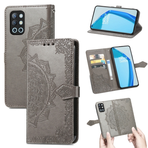 

For OnePlus 9R Mandala Flower Embossed Horizontal Flip Leather Case with Holder & Three Card Slots & Wallet & Lanyard(Grey)