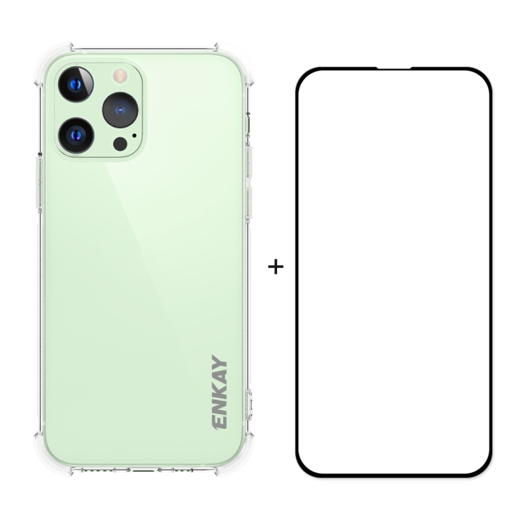 

Hat-Prince ENKAY Clear TPU Shockproof Soft Case Drop Protection Cover + Full Coverage Tempered Glass Protector Film For iPhone 13 Pro