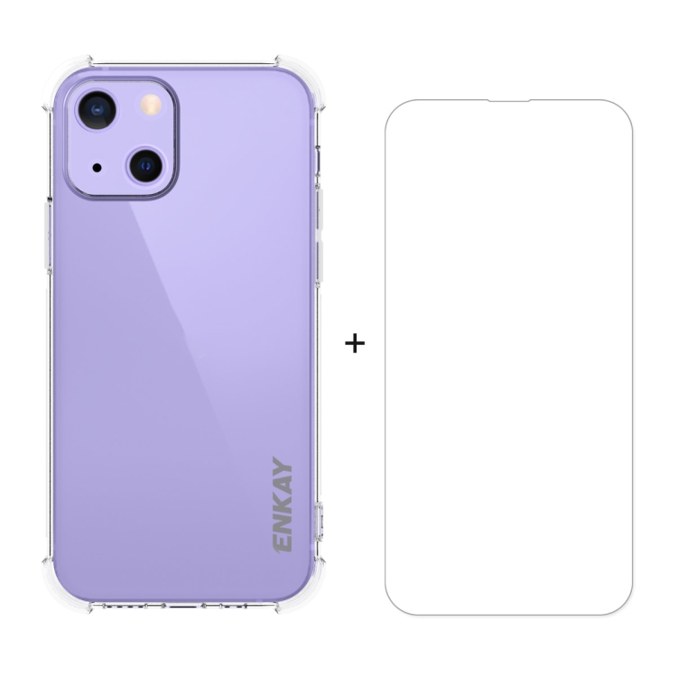

Hat-Prince ENKAY Clear TPU Shockproof Soft Case Drop Protection Cover + Clear HD Tempered Glass Protector Film For iPhone 13 mini