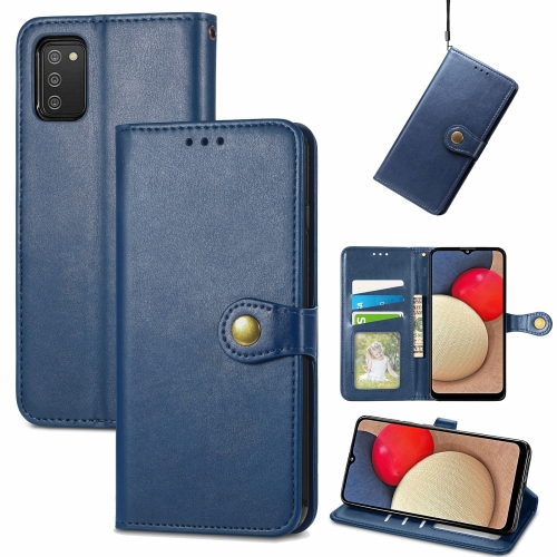 

For Samsung Galaxy A03s 164mm Solid Color Leather Buckle Phone Case with Lanyard & Photo Frame & Card Slot & Wallet & Stand Function(Blue)