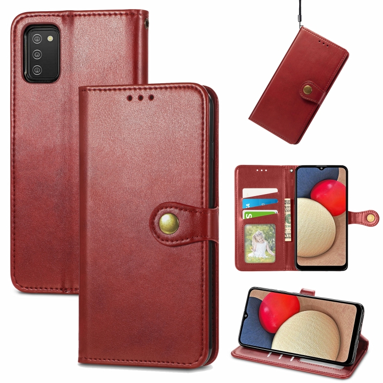 

For Samsung Galaxy A03s 164mm Solid Color Leather Buckle Phone Case with Lanyard & Photo Frame & Card Slot & Wallet & Stand Function(Red)