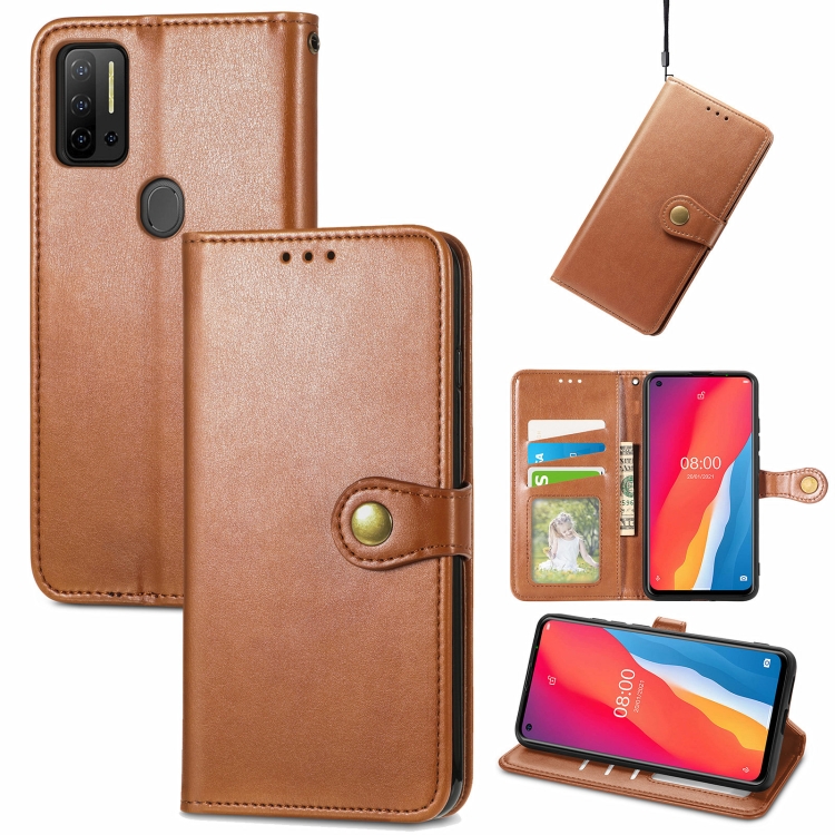 

For Ulefone Note 11 Plus Solid Color Leather Buckle Phone Case with Lanyard & Photo Frame & Card Slot & Wallet & Stand Function(Brown)