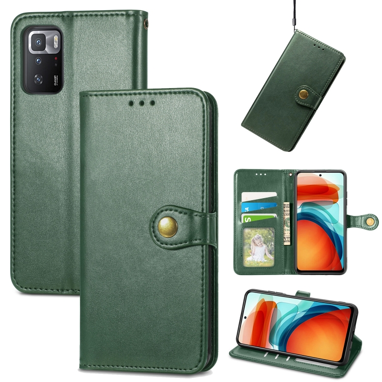 

For Xiaomi Redmi Note 10 Pro 5G / Poco X3 GT Solid Color Leather Buckle Phone Case with Lanyard & Photo Frame & Card Slot & Wallet & Stand Function(Green)