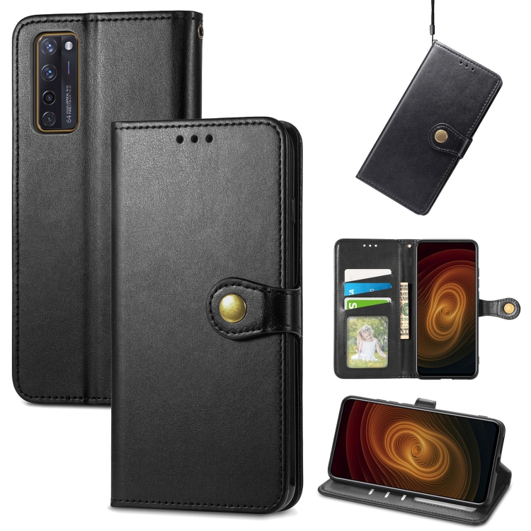 

For ZTE Axon 20 5G Solid Color Leather Buckle Phone Case with Lanyard & Photo Frame & Card Slot & Wallet & Stand Function(Black)