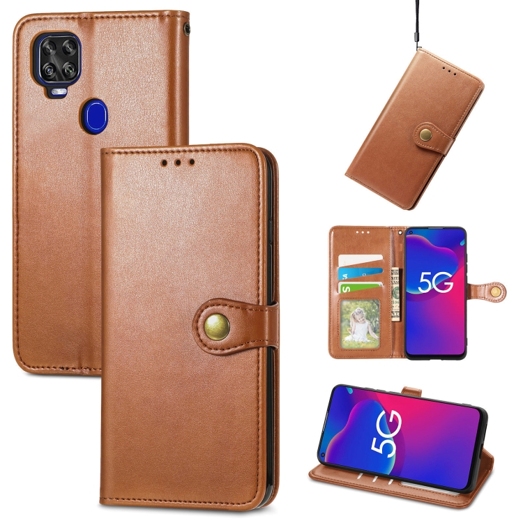 

For ZTE Axon 11 SE 5G Solid Color Leather Buckle Phone Case with Lanyard & Photo Frame & Card Slot & Wallet & Stand Function(Brown)