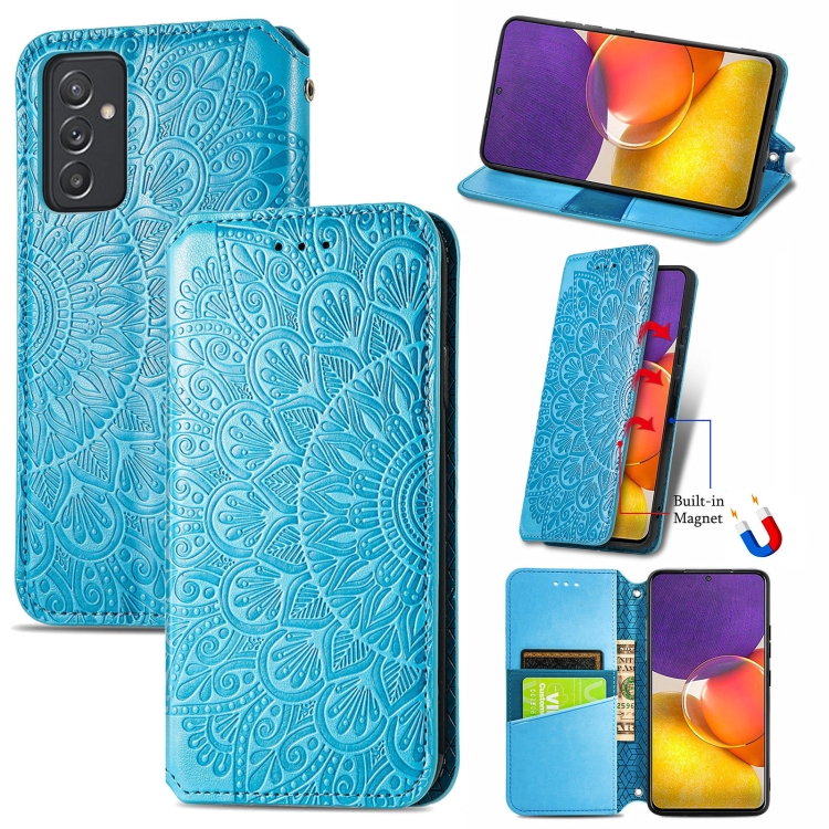 

For Galaxy A82 5G/Quantum 2 Blooming Mandala Embossed Pattern Magnetic Horizontal Flip Leather Case with Holder & Card Slots & Wallet(Blue)