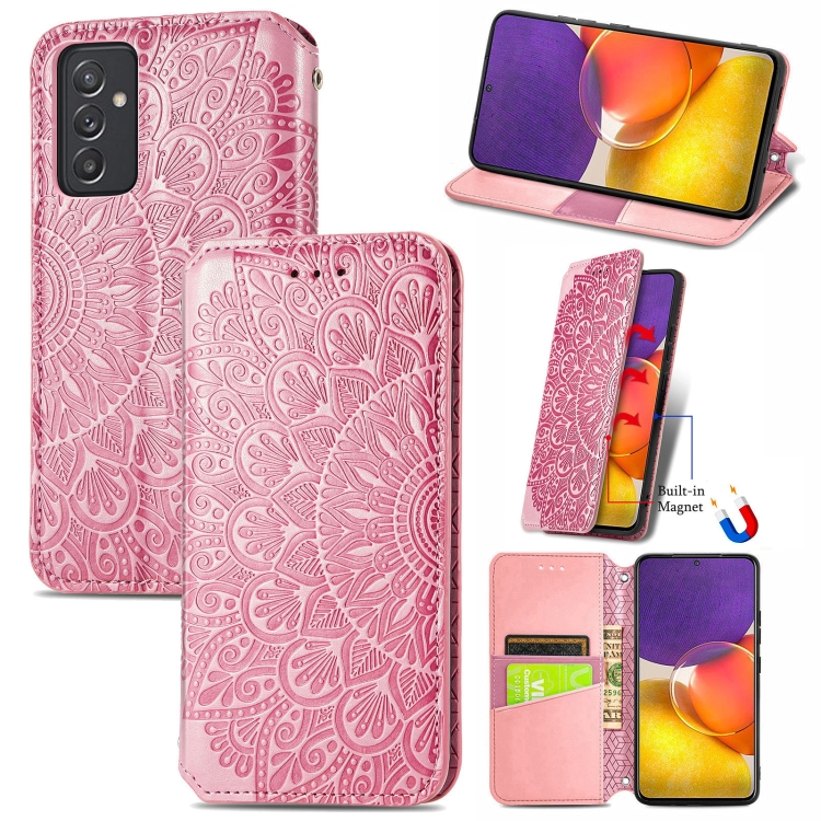 

For Galaxy A82 5G/Quantum 2 Blooming Mandala Embossed Pattern Magnetic Horizontal Flip Leather Case with Holder & Card Slots & Wallet(Pink)