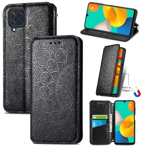 

For Galaxy A22 4G Blooming Mandala Embossed Pattern Magnetic Horizontal Flip Leather Case with Holder & Card Slots & Wallet(Black)