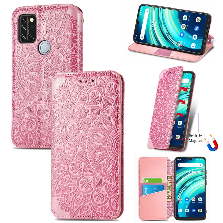 

For UMIDIGI A9 Pro Blooming Mandala Embossed Pattern Magnetic Horizontal Flip Leather Case with Holder & Card Slots & Wallet(Pink)