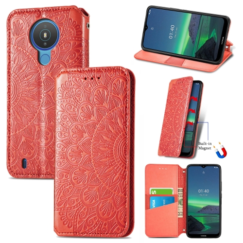 

For Nokia 1.4 Blooming Mandala Embossed Pattern Magnetic Horizontal Flip Leather Case with Holder & Card Slots & Wallet(Red)