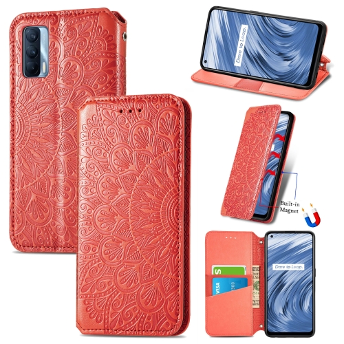

For OPPO Realme V15 5G Blooming Mandala Embossed Pattern Magnetic Horizontal Flip Leather Case with Holder & Card Slots & Wallet(Red)