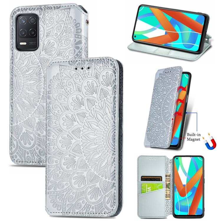 

For OPPO Realme V13 Blooming Mandala Embossed Pattern Magnetic Horizontal Flip Leather Case with Holder & Card Slots & Wallet(Gray)