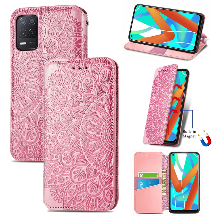 

For OPPO Realme V13 Blooming Mandala Embossed Pattern Magnetic Horizontal Flip Leather Case with Holder & Card Slots & Wallet(Pink)