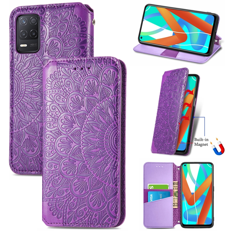 

For OPPO Realme V13 Blooming Mandala Embossed Pattern Magnetic Horizontal Flip Leather Case with Holder & Card Slots & Wallet(Purple)