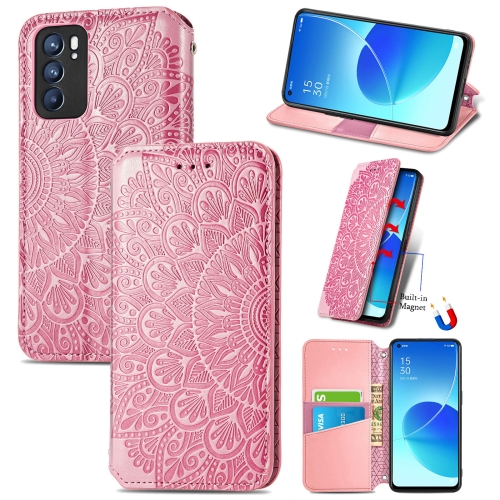 

For OPPO Reno6 5G Blooming Mandala Embossed Pattern Magnetic Horizontal Flip Leather Case with Holder & Card Slots & Wallet(Pink)