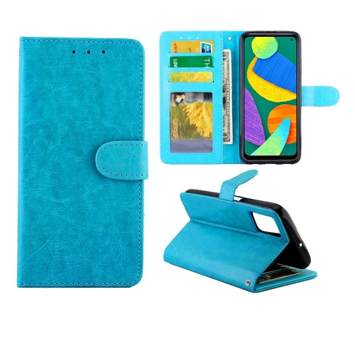 

For Samsung Galaxy F52 5G Crazy Horse Texture Leather Horizontal Flip Protective Case with Holder & Card Slots & Wallet & Photo Frame(Baby Blue)