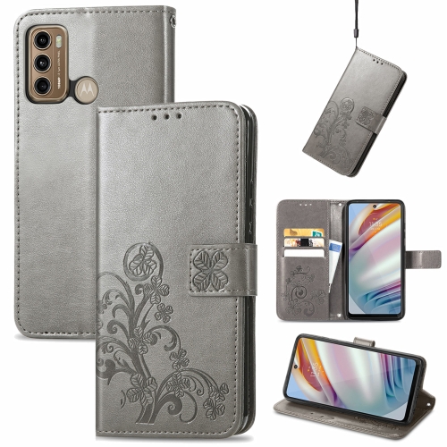 

For Xiaomi Redmi Note 10 Pro 5G/Poco X3 GT Four-leaf Clasp Embossed Buckle Mobile Phone Protection Leather Case with Lanyard & Card Slot & Wallet & Bracket Function(Gray)